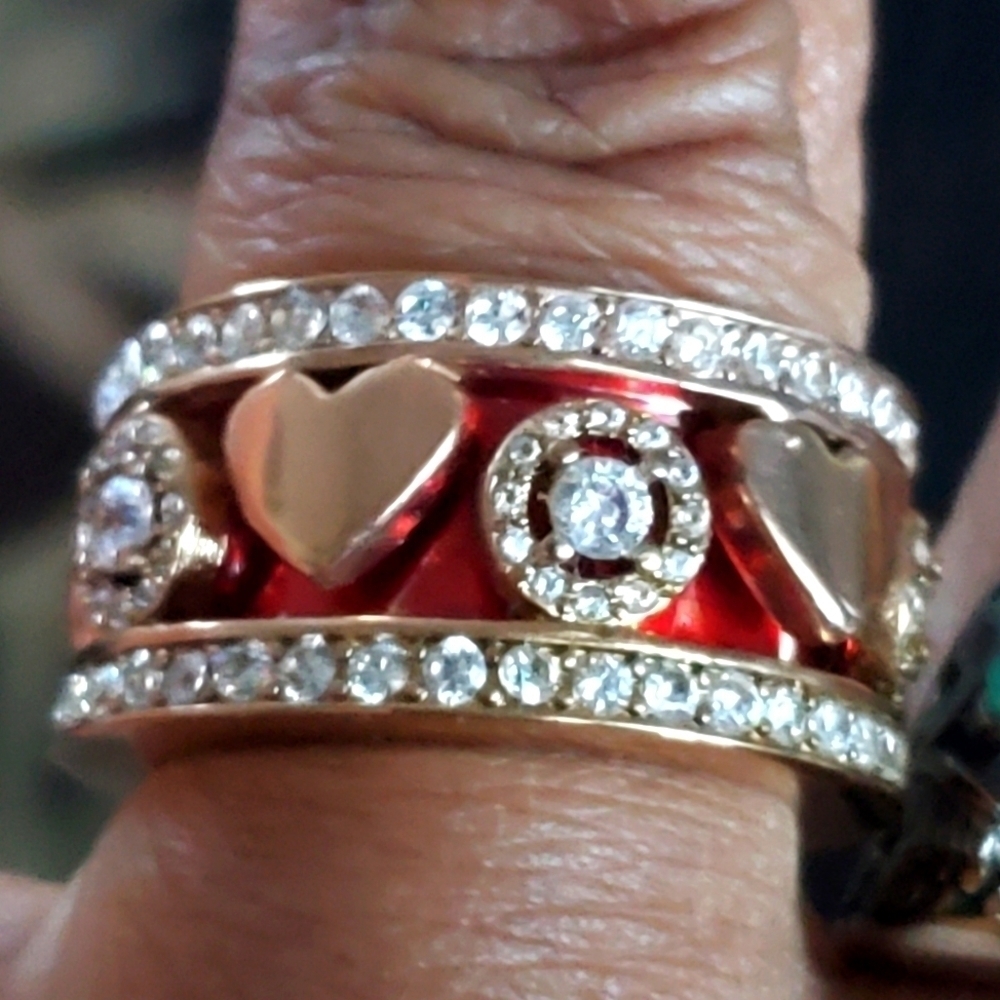 Rose Gold Plated Stainless Steel Simulated Diamond Enamel Stack Ring